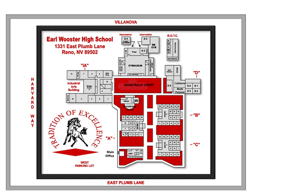 Map of the school buildings in red and black